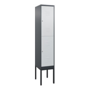 C+P Doppelstock-Spind Classic PLUS, Gestell, 1 Abteil, 2120x400x500mm, 7016/7035 Verschluss Zylinderschloss Front RAL 7035 Lichtgrau