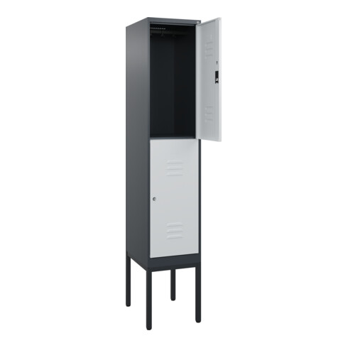 C+P Doppelstock-Spind Classic PLUS, Gestell, 1 Abteil, 2120x400x500mm, 7016/7035 Verschluss Zylinderschloss Front RAL 7035 Lichtgrau
