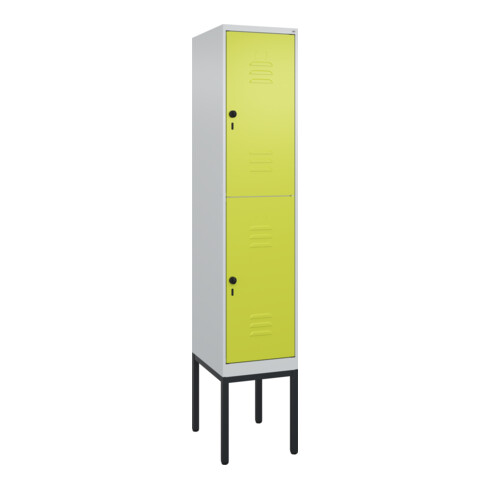 C+P Doppelstock-Spind Classic PLUS, Gestell, 1 Abteil, 2120x400x500mm, 7035/0024 Verschluss Sicherheits-Drehriegel Front 1108060 RDS Viridingrün