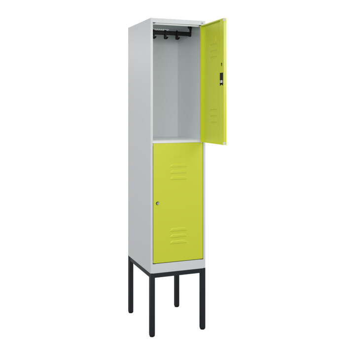 C+P Doppelstock-Spind Classic PLUS, Gestell, 1 Abteil, 2120x400x500mm, 7035/0024 Verschluss Zylinderschloss Front 1108060 RDS Viridingrün