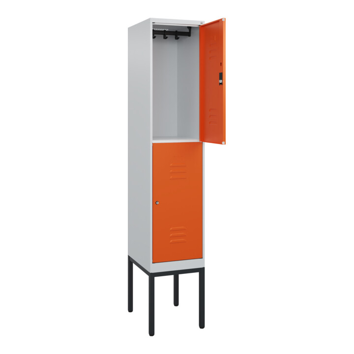 C+P Doppelstock-Spind Classic PLUS, Gestell, 1 Abteil, 2120x400x500mm, 7035/2004 Verschluss Zylinderschloss Front RAL 2004 Reinorange