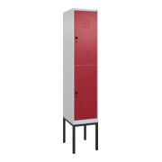 C+P Doppelstock-Spind Classic PLUS, Gestell, 1 Abteil, 2120x400x500mm, 7035/3003 Verschluss Sicherheits-Drehriegel Front RAL 3003 Rubinrot
