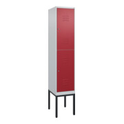 C+P Doppelstock-Spind Classic PLUS, Gestell, 1 Abteil, 2120x400x500mm, 7035/3003 Verschluss Zylinderschloss Front RAL 3003 Rubinrot