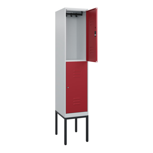 C+P Doppelstock-Spind Classic PLUS, Gestell, 1 Abteil, 2120x400x500mm, 7035/3003 Verschluss Zylinderschloss Front RAL 3003 Rubinrot