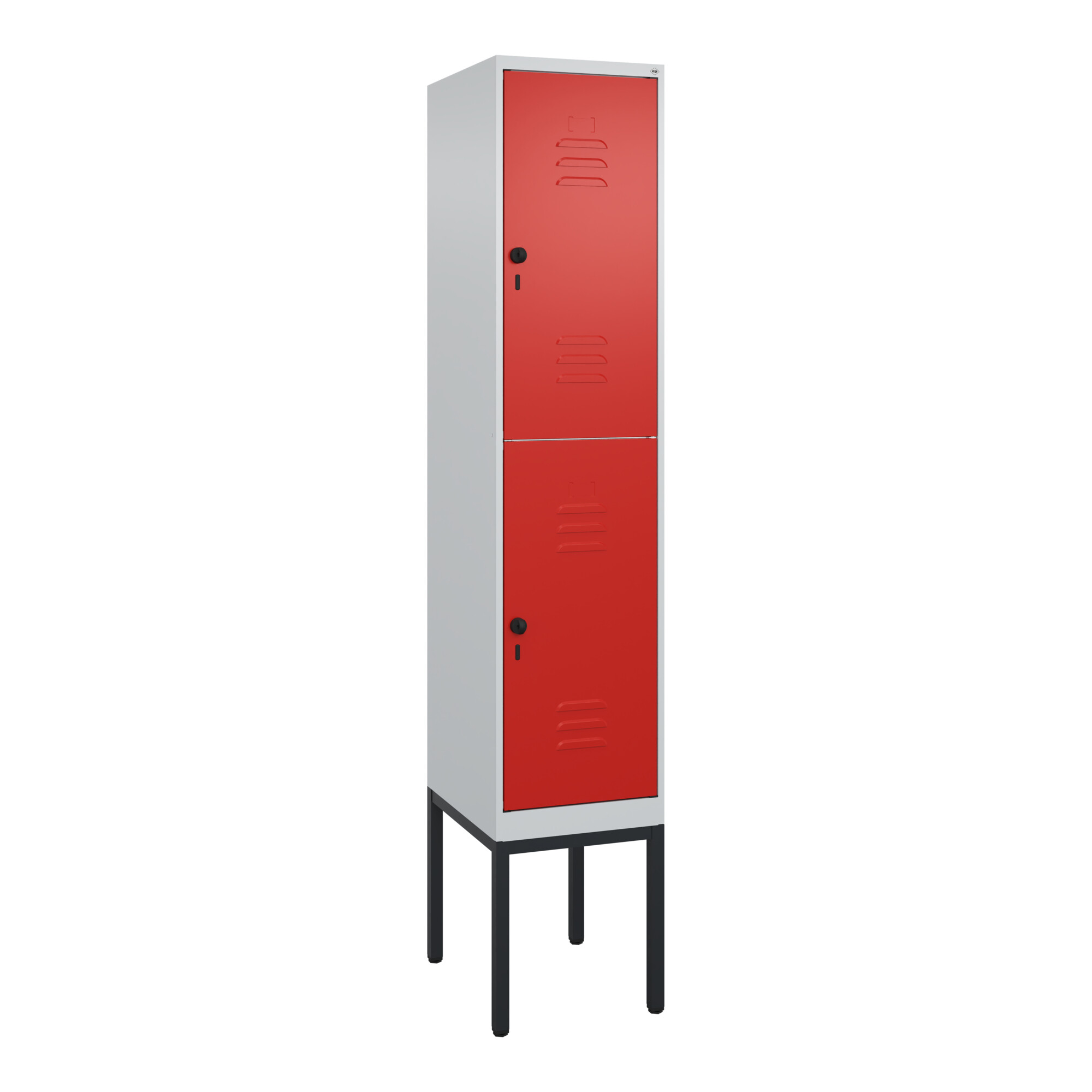 C+P Doppelstock-Spind Classic PLUS, Gestell, 1 Abteil, 2120x400x500mm, 7035/3020 Verschluss Sicherheits-Drehriegel Front RAL 3020 Verkehrsrot ; C + P