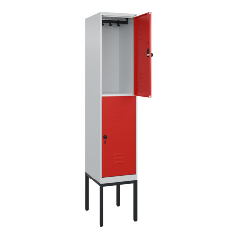 C+P Doppelstock-Spind Classic PLUS, Gestell, 1 Abteil, 2120x400x500mm, 7035/3020 Verschluss Sicherheits-Drehriegel Front RAL 3020 Verkehrsrot