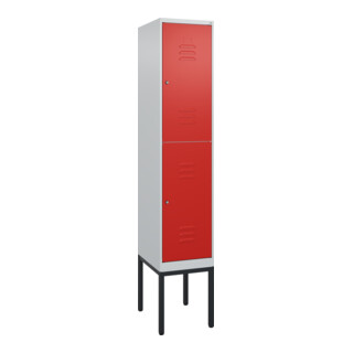 C+P Doppelstock-Spind Classic PLUS, Gestell, 1 Abteil, 2120x400x500mm, 7035/3020 Verschluss Zylinderschloss Front RAL 3020 Verkehrsrot