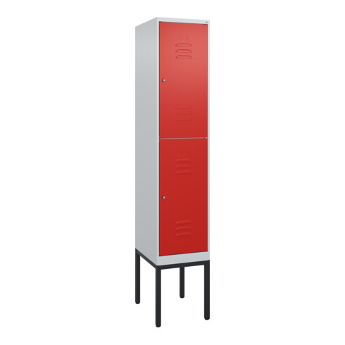 C+P Doppelstock-Spind Classic PLUS, Gestell, 1 Abteil, 2120x400x500mm, 7035/3020 Verschluss Zylinderschloss Front RAL 3020 Verkehrsrot