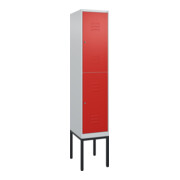 C+P Doppelstock-Spind Classic PLUS, Gestell, 1 Abteil, 2120x400x500mm, 7035/3020 Verschluss Zylinderschloss Front RAL 3020 Verkehrsrot