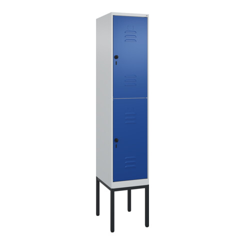 C+P Doppelstock-Spind Classic PLUS, Gestell, 1 Abteil, 2120x400x500mm, 7035/5010 Verschluss Sicherheits-Drehriegel Front RAL 5010 Enzianblau