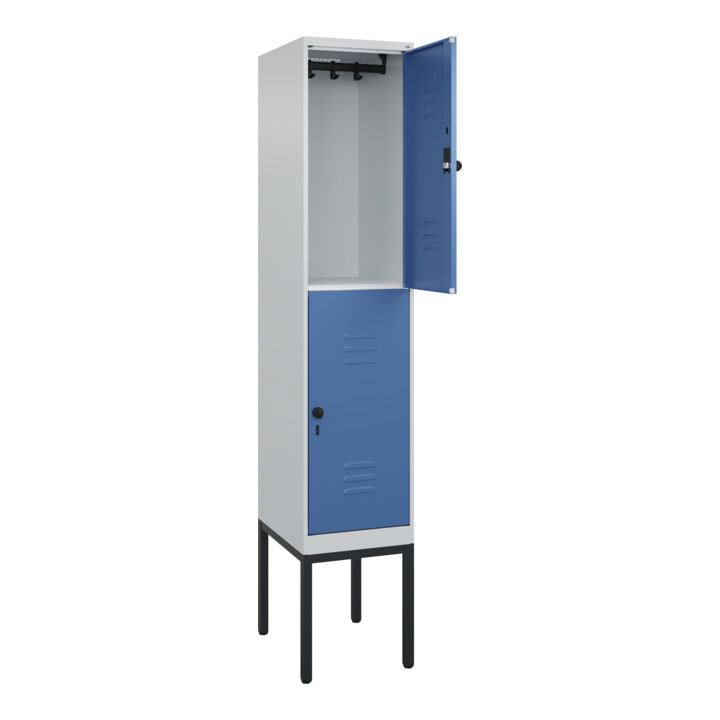 C+P Doppelstock-Spind Classic PLUS, Gestell, 1 Abteil, 2120x400x500mm, 7035/5023 Verschluss Sicherheits-Drehriegel Front RAL 5023 Fernblau