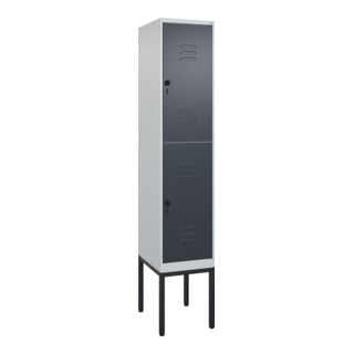 C+P Doppelstock-Spind Classic PLUS, Gestell, 1 Abteil, 2120x400x500mm, 7035/7016 Verschluss Sicherheits-Drehriegel Front RAL 7016 Anthrazitgrau