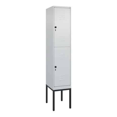 C+P Doppelstock-Spind Classic PLUS, Gestell, 1 Abteil, 2120x400x500mm, 7035/7035 Verschluss Sicherheits-Drehriegel Front RAL 7035 Lichtgrau