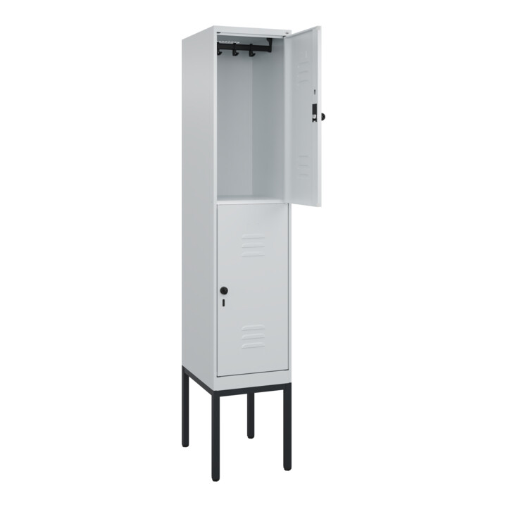 C+P Doppelstock-Spind Classic PLUS, Gestell, 1 Abteil, 2120x400x500mm, 7035/7035 Verschluss Sicherheits-Drehriegel Front RAL 7035 Lichtgrau