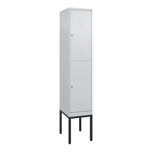 C+P Doppelstock-Spind Classic PLUS, Gestell, 1 Abteil, 2120x400x500mm, 7035/7035 Verschluss Zylinderschloss Front RAL 7035 Lichtgrau