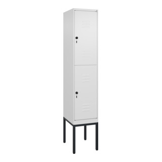 C+P Doppelstock-Spind Classic PLUS, Gestell, 1 Abteil, 2120x400x500mm, 9016/9016 Verschluss Sicherheits-Drehriegel Front RAL 9016 Verkehrsweiß