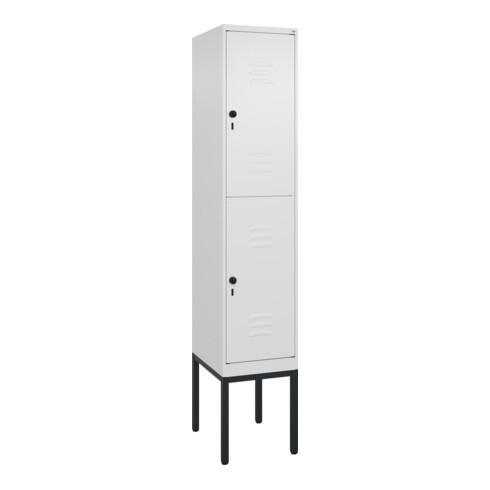 C+P Doppelstock-Spind Classic PLUS, Gestell, 1 Abteil, 2120x400x500mm, 9016/9016 Verschluss Sicherheits-Drehriegel Front RAL 9016 Verkehrsweiß
