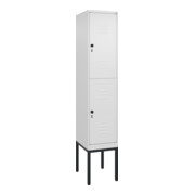 C+P Doppelstock-Spind Classic PLUS, Gestell, 1 Abteil, 2120x400x500mm, 9016/9016 Verschluss Sicherheits-Drehriegel Front RAL 9016 Verkehrsweiß