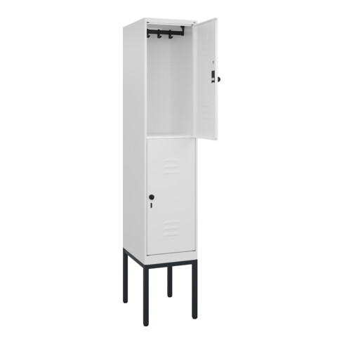 C+P Doppelstock-Spind Classic PLUS, Gestell, 1 Abteil, 2120x400x500mm, 9016/9016 Verschluss Sicherheits-Drehriegel Front RAL 9016 Verkehrsweiß