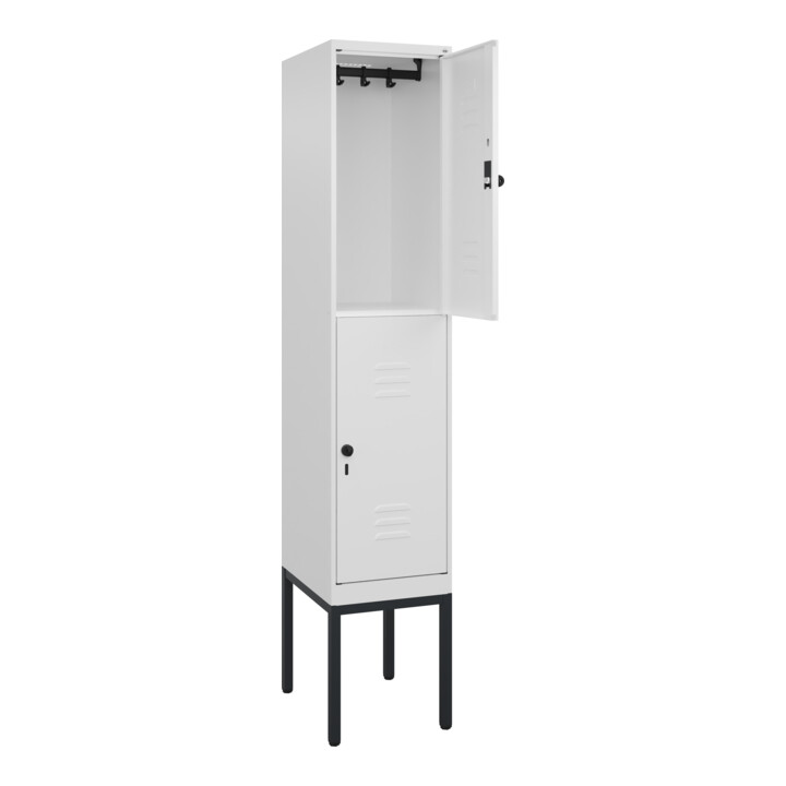 C+P Doppelstock-Spind Classic PLUS, Gestell, 1 Abteil, 2120x400x500mm, 9016/9016 Verschluss Sicherheits-Drehriegel Front RAL 9016 Verkehrsweiß