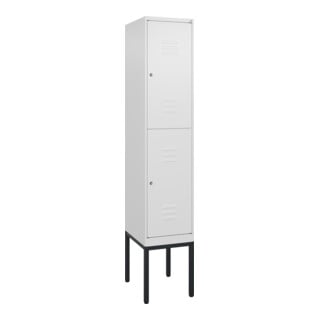 C+P Doppelstock-Spind Classic PLUS, Gestell, 1 Abteil, 2120x400x500mm, 9016/9016 Verschluss Zylinderschloss Front RAL 9016 Verkehrsweiß