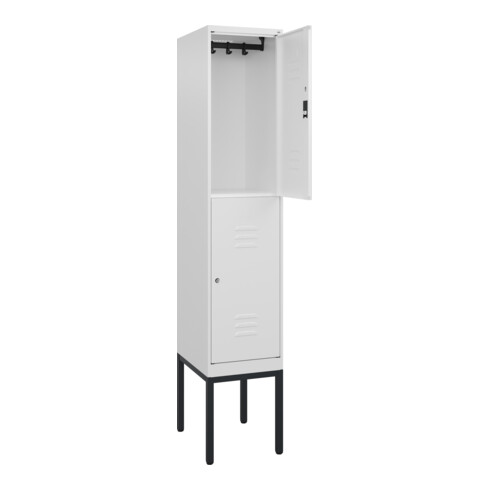 C+P Doppelstock-Spind Classic PLUS, Gestell, 1 Abteil, 2120x400x500mm, 9016/9016 Verschluss Zylinderschloss Front RAL 9016 Verkehrsweiß