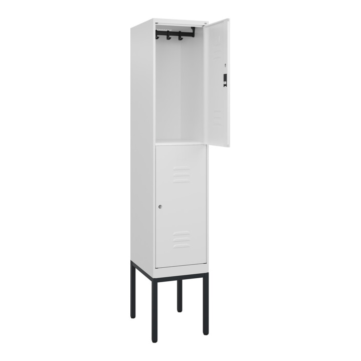 C+P Doppelstock-Spind Classic PLUS, Gestell, 1 Abteil, 2120x400x500mm, 9016/9016 Verschluss Zylinderschloss Front RAL 9016 Verkehrsweiß