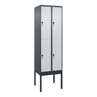C+P Doppelstock-Spind Classic PLUS, Gestell, 2 Abteile, 2120x600x500mm, 7016/703 Verschluss Sicherheits-Drehriegel Front RAL 7035 Lichtgrau