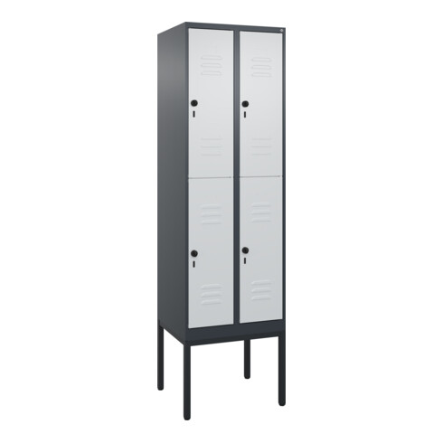 C+P Doppelstock-Spind Classic PLUS, Gestell, 2 Abteile, 2120x600x500mm, 7016/703 Verschluss Sicherheits-Drehriegel Front RAL 7035 Lichtgrau