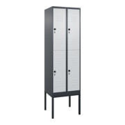C+P Doppelstock-Spind Classic PLUS, Gestell, 2 Abteile, 2120x600x500mm, 7016/703 Verschluss Sicherheits-Drehriegel Front RAL 7035 Lichtgrau