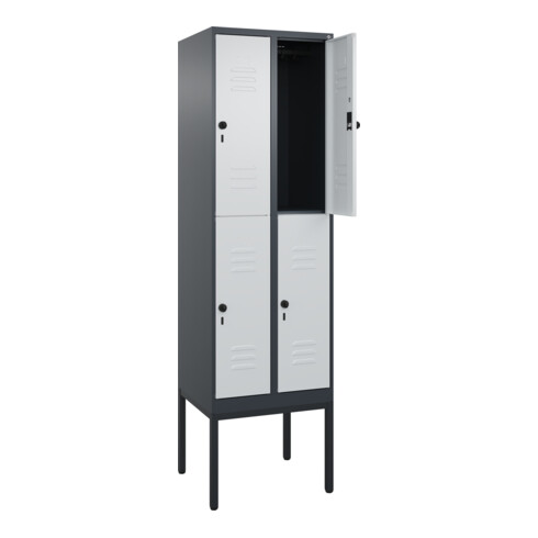 C+P Doppelstock-Spind Classic PLUS, Gestell, 2 Abteile, 2120x600x500mm, 7016/703 Verschluss Sicherheits-Drehriegel Front RAL 7035 Lichtgrau