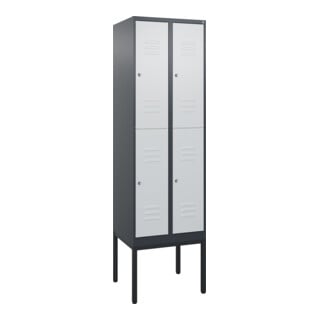C+P Doppelstock-Spind Classic PLUS, Gestell, 2 Abteile, 2120x600x500mm, 7016/703 Verschluss Zylinderschloss Front RAL 7035 Lichtgrau