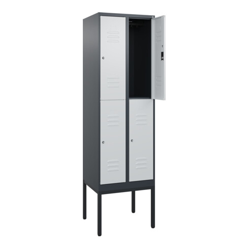 C+P Doppelstock-Spind Classic PLUS, Gestell, 2 Abteile, 2120x600x500mm, 7016/703 Verschluss Zylinderschloss Front RAL 7035 Lichtgrau