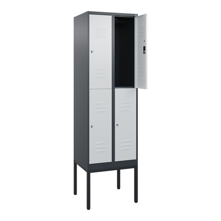 C+P Doppelstock-Spind Classic PLUS, Gestell, 2 Abteile, 2120x600x500mm, 7016/703 Verschluss Zylinderschloss Front RAL 7035 Lichtgrau