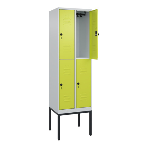C+P Doppelstock-Spind Classic PLUS, Gestell, 2 Abteile, 2120x600x500mm, 7035/002 Verschluss Sicherheits-Drehriegel Front 1108060 RDS Viridingrün