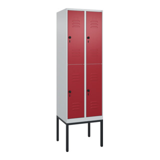 C+P Doppelstock-Spind Classic PLUS, Gestell, 2 Abteile, 2120x600x500mm, 7035/300 Verschluss Sicherheits-Drehriegel Front RAL 3003 Rubinrot