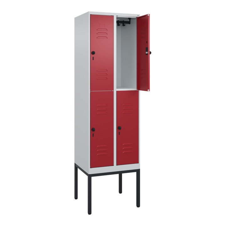 C+P Doppelstock-Spind Classic PLUS, Gestell, 2 Abteile, 2120x600x500mm, 7035/300 Verschluss Sicherheits-Drehriegel Front RAL 3003 Rubinrot