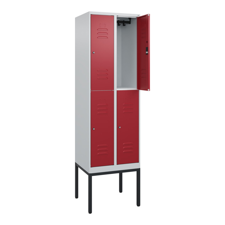 C+P Doppelstock-Spind Classic PLUS, Gestell, 2 Abteile, 2120x600x500mm, 7035/300 Verschluss Zylinderschloss Front RAL 3003 Rubinrot