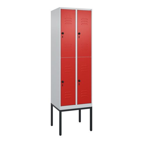 C+P Doppelstock-Spind Classic PLUS, Gestell, 2 Abteile, 2120x600x500mm, 7035/302 Verschluss Sicherheits-Drehriegel Front RAL 3020 Verkehrsrot