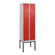 C+P Doppelstock-Spind Classic PLUS, Gestell, 2 Abteile, 2120x600x500mm, 7035/302 Verschluss Sicherheits-Drehriegel Front RAL 3020 Verkehrsrot