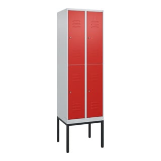 C+P Doppelstock-Spind Classic PLUS, Gestell, 2 Abteile, 2120x600x500mm, 7035/302 Verschluss Zylinderschloss Front RAL 3020 Verkehrsrot