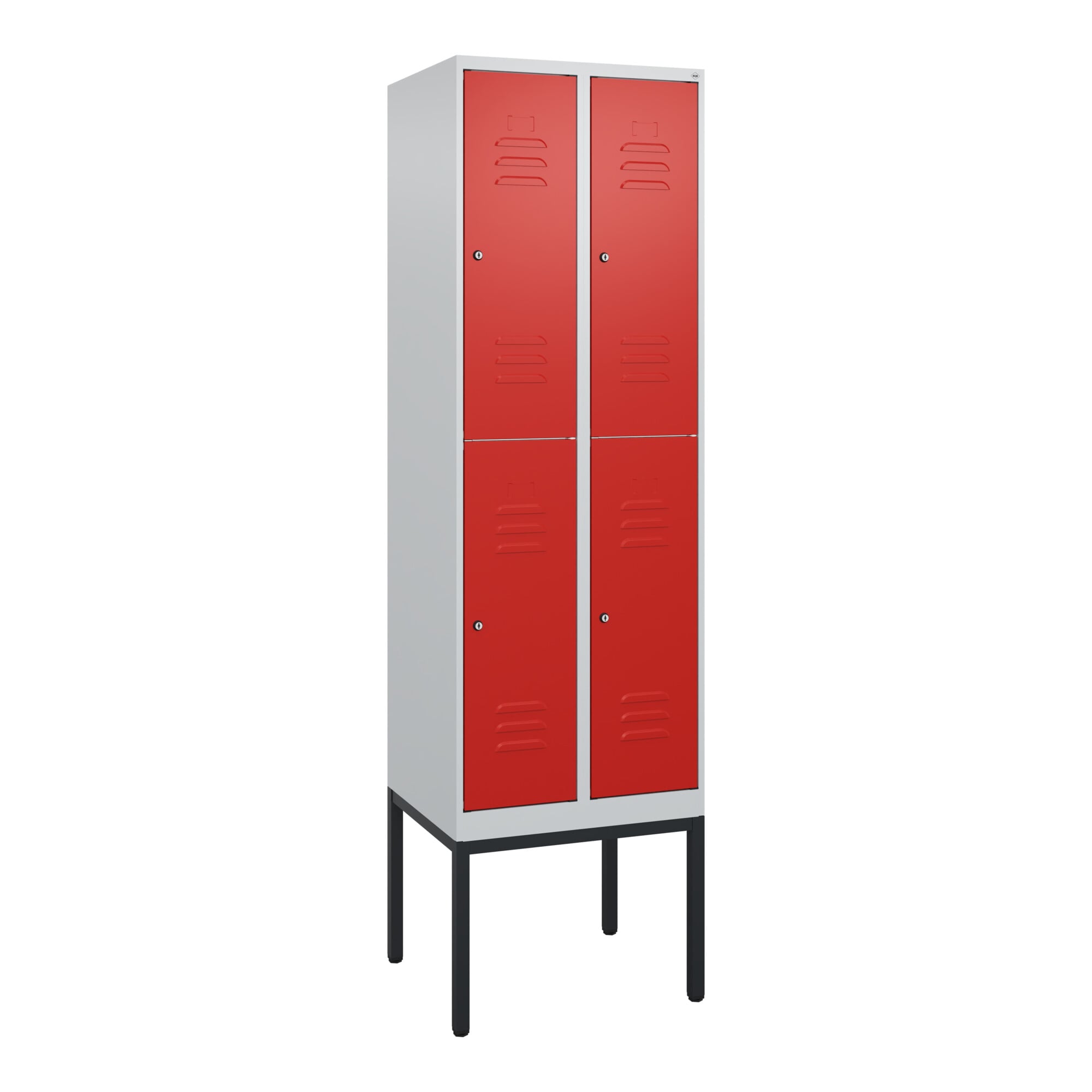 C+P Doppelstock-Spind Classic PLUS, Gestell, 2 Abteile, 2120x600x500mm, 7035/302 Verschluss Zylinderschloss Front RAL 3020 Verkehrsrot ; C + P Möbelsy