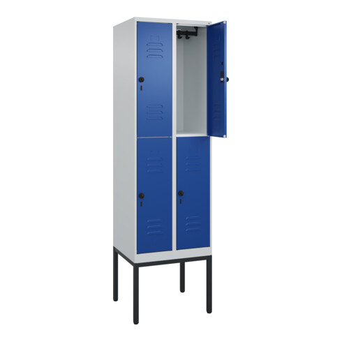 C+P Doppelstock-Spind Classic PLUS, Gestell, 2 Abteile, 2120x600x500mm, 7035/501 Verschluss Sicherheits-Drehriegel Front RAL 5010 Enzianblau