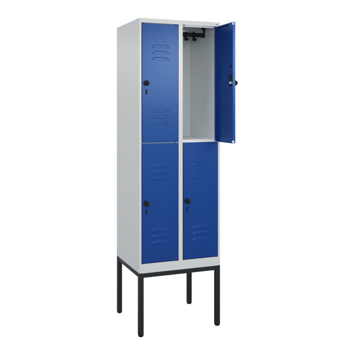 C+P Doppelstock-Spind Classic PLUS, Gestell, 2 Abteile, 2120x600x500mm, 7035/501 Verschluss Sicherheits-Drehriegel Front RAL 5010 Enzianblau