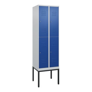 C+P Doppelstock-Spind Classic PLUS, Gestell, 2 Abteile, 2120x600x500mm, 7035/501 Verschluss Zylinderschloss Front RAL 5010 Enzianblau