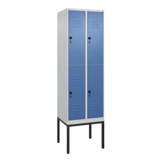 C+P Doppelstock-Spind Classic PLUS, Gestell, 2 Abteile, 2120x600x500mm, 7035/502 Verschluss Sicherheits-Drehriegel Front RAL 5023 Fernblau