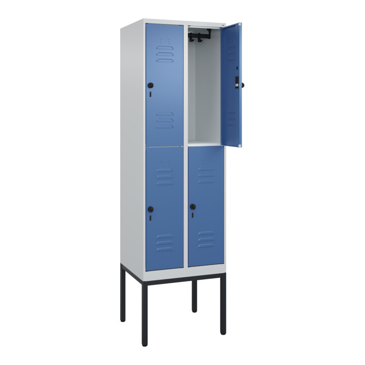 C+P Doppelstock-Spind Classic PLUS, Gestell, 2 Abteile, 2120x600x500mm, 7035/502 Verschluss Sicherheits-Drehriegel Front RAL 5023 Fernblau