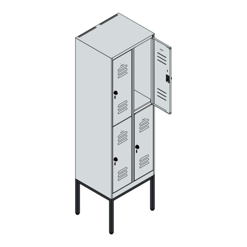 C+P Doppelstock-Spind Classic PLUS, Gestell, 2 Abteile, 2120x600x500mm, 7035/502 Verschluss Sicherheits-Drehriegel Front RAL 5023 Fernblau