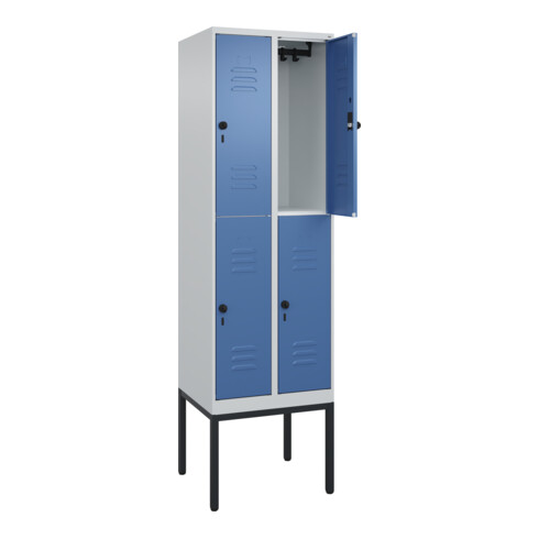 C+P Doppelstock-Spind Classic PLUS, Gestell, 2 Abteile, 2120x600x500mm, 7035/502 Verschluss Sicherheits-Drehriegel Front RAL 5023 Fernblau