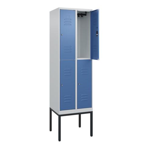 C+P Doppelstock-Spind Classic PLUS, Gestell, 2 Abteile, 2120x600x500mm, 7035/502 Verschluss Zylinderschloss Front RAL 5023 Fernblau